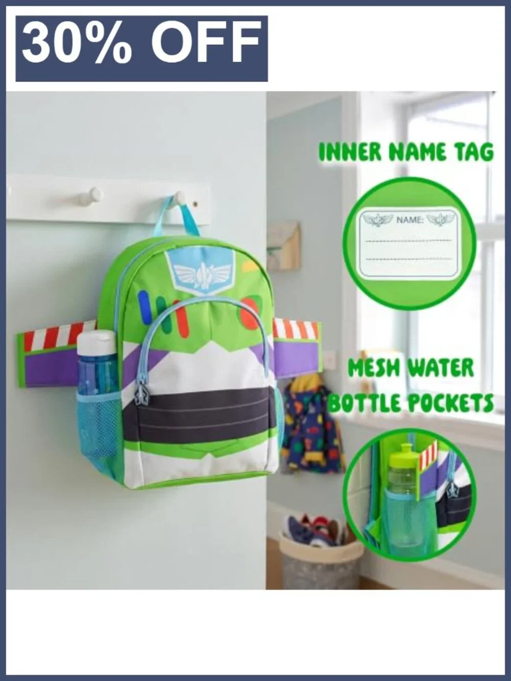 Disney Buzz Lightyear Kids Backpack Toy Story with Wings Daypack